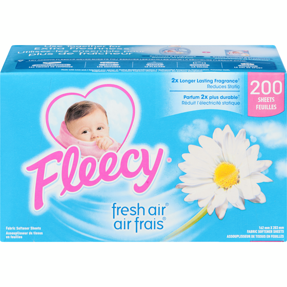 Fleecy Dryer Sheets, Fabric Softener, Fresh Air Scent, 200 Sheets 200 ea, $0.07/1ea