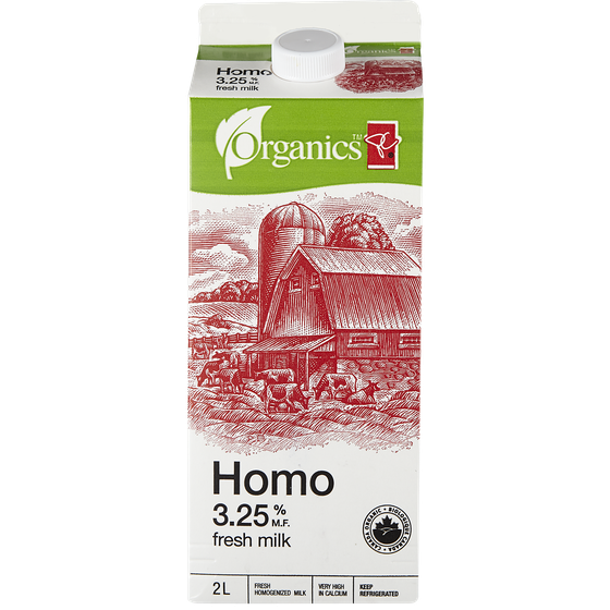 PC Organics Organic Homogenized Milk 2 l, $0.41/100ml