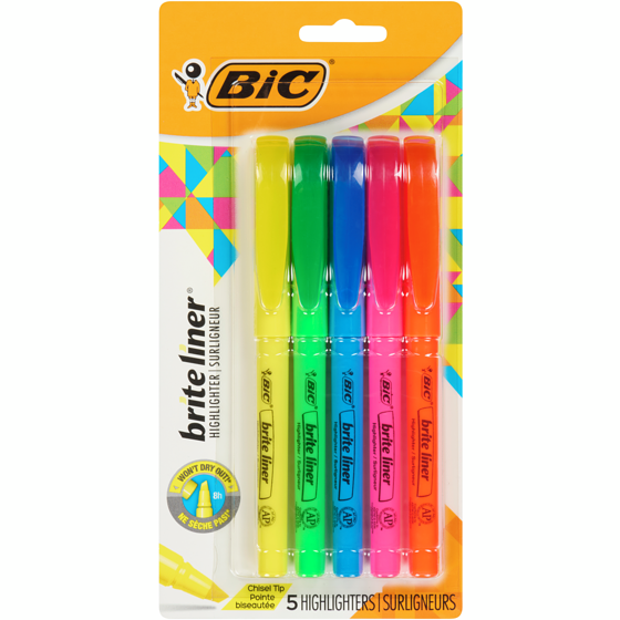 BIC Surligneur BIC à pointe biseautée superfine 5x5.0 ea, 0,90 $/1ch