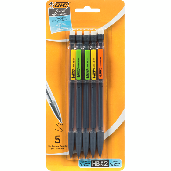 BIC Ensemble BIC de 5 porte-mines Extra Précision, cylindre en métal, pointe fine (0,5 mm) 5x1.0 ea, 0,60 $/1ch