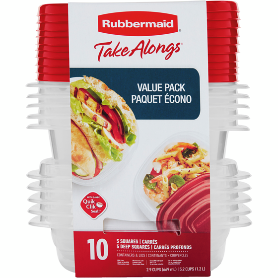 Rubbermaid Boîtes de conservation carrées pour aliments TakeAlongs, rouge rubis, lot de 20 pièces 1 ea, 0,80 $/1ch