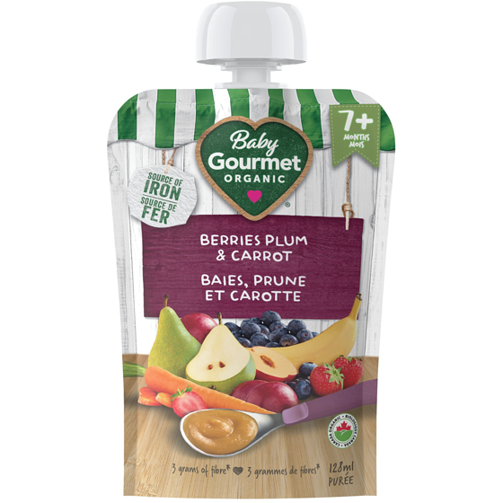 Baby Gourmet Purée Biologique Baies, prune et carotte  128 ml, 1,95 $/100ml