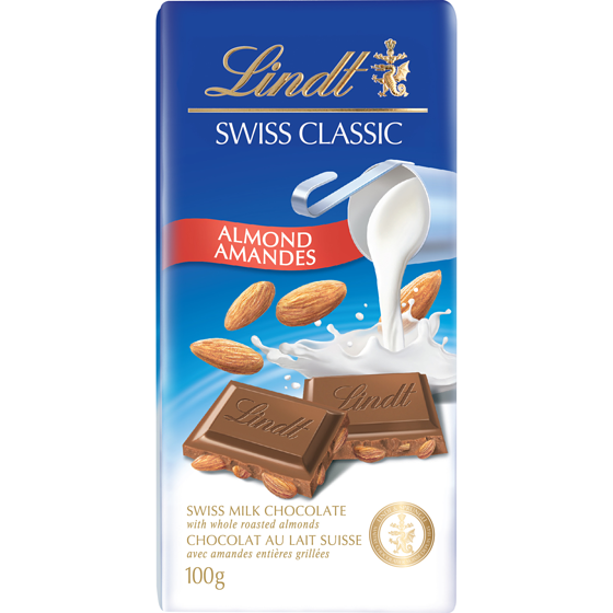 Lindt SWISS CLASSIC Almond Milk Chocolate Bar, 100 Grams 100 g, $5.99/100g