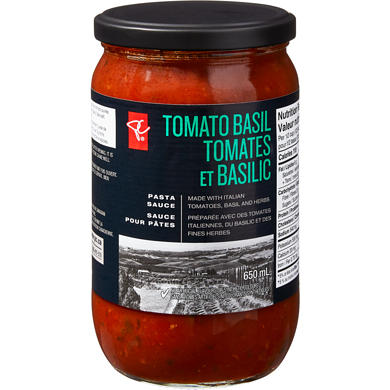 PC Collection noire Sauce pour pâtes tomates et basilic 650 ml, 1,15 $/100ml