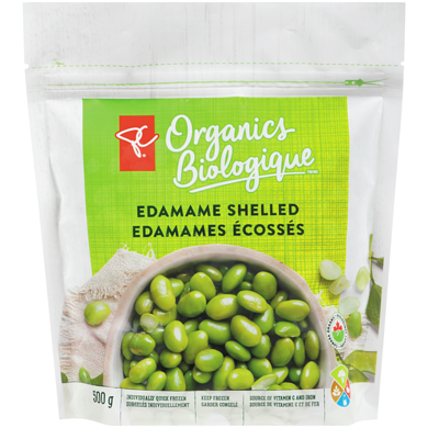 PC Biologique Édamames surgelés écossés Biologique 500 g, 1,00 $/100g