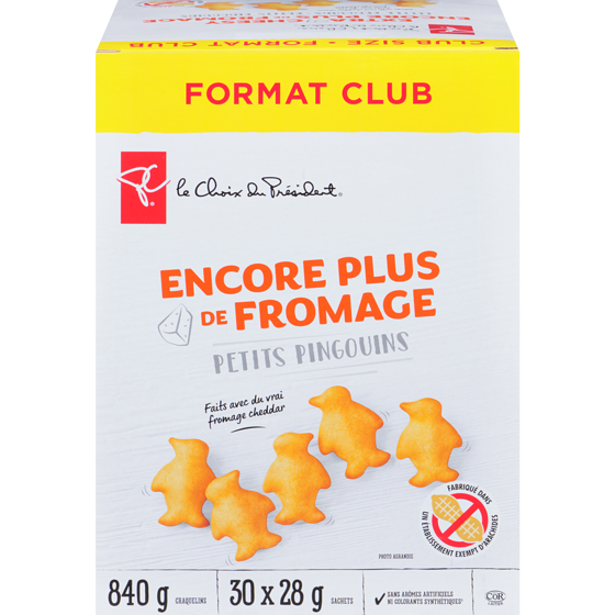le Choix du Président Craquelins petits pingouins, encore plus de fromage 840 g, 1,79 $/100g