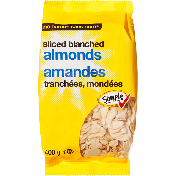 No Name Sliced Blanched Almonds 400 g, $2.75/100g