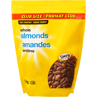 No Name Whole Almonds Club Size 1 kg, $2.70/100g