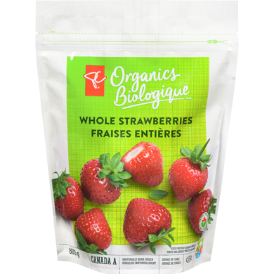 PC Biologique Fraises entières surgelées Biologique 600 g, 1,42 $/100g