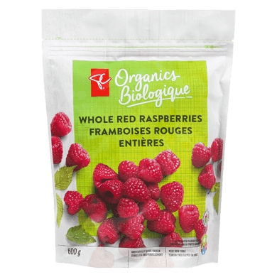 PC Biologique Framboises rouges entières surgelées Biologique 600 g, 1,42 $/100g