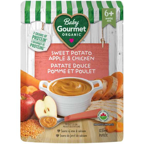 Baby Gourmet Plat préparé biologique patate douce, pomme et poulet  128 ml, 2,34 $/100ml