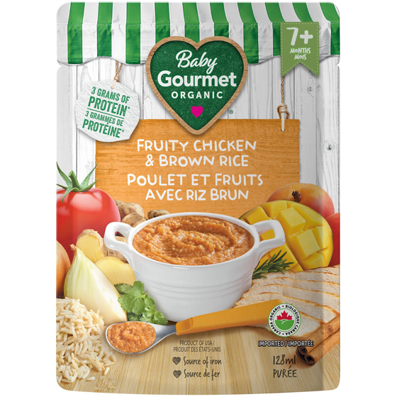 Baby Gourmet Plat préparé biologique poulet et fruits avec riz brun  128 ml, 2,34 $/100ml