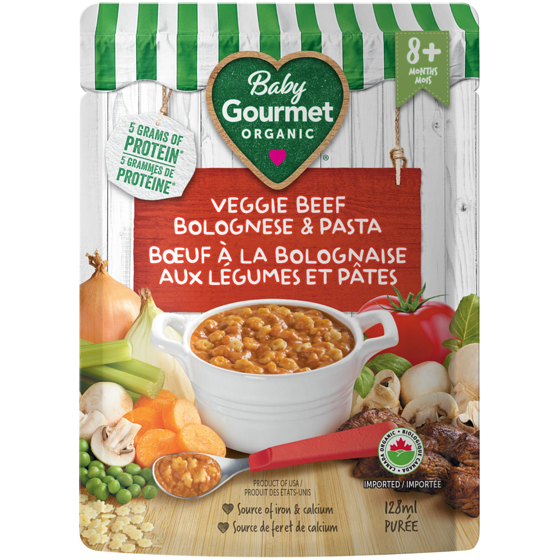 Baby Gourmet Plat préparé biologique bœuf à la bolognaise aux légumes et pâtes  128 ml, 2,34 $/100ml