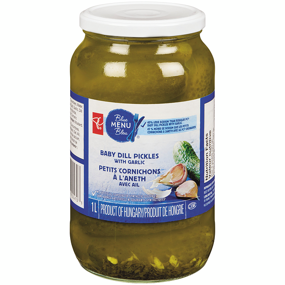 PC Blue Menu Baby Dill Pickles With Garlic 1 l, $0.55/100ml
