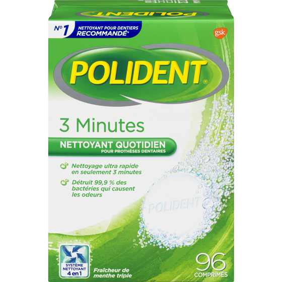 Polident Comprimés 3 Minutes 96 ea, 0,12 $/1ch