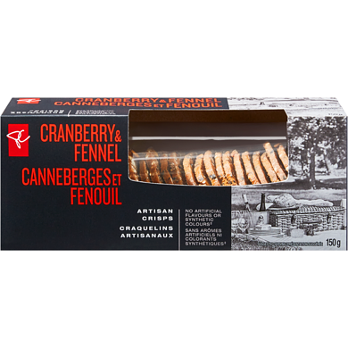 PC Collection noire Craquelins artisanaux canneberges et fenouil 150 g, 4,00 $/100g