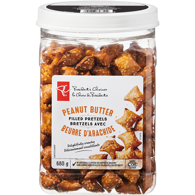 President's Choice Peanut Butter Filled Pretzels 680 g, $1.44/100g