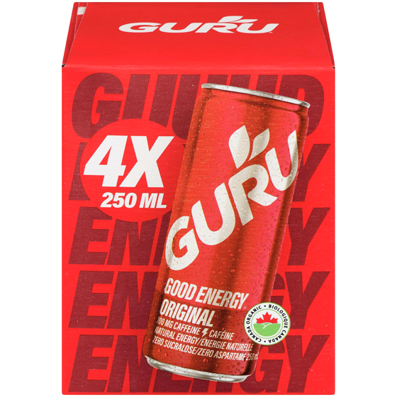 Guru Organic Energy Drink, Natural and Healthy Energy Beverage, 4 Pack 4x250.0 ml, $1.00/100ml