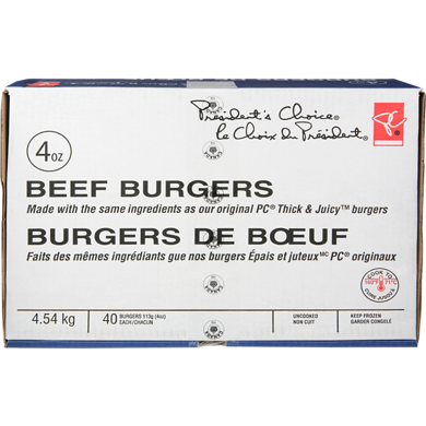 le Choix du Président Burgers de Bœuf 4.54 kg, 1,08 $/100g