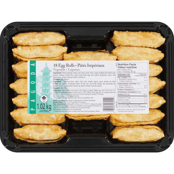 Pagoda Vegetable Egg Rolls 1.02 kg, $1.18/100g