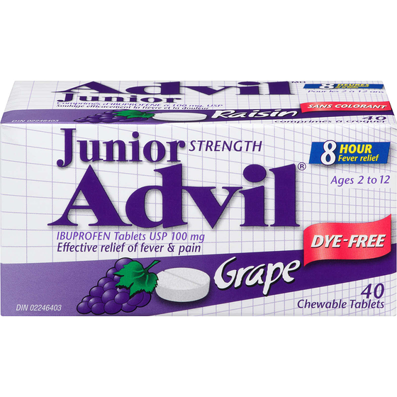 Advil Junior Strength Dye Free Chewable Tablets, Grape Flavour, 40 Count 40 ea, $0.46/1ea