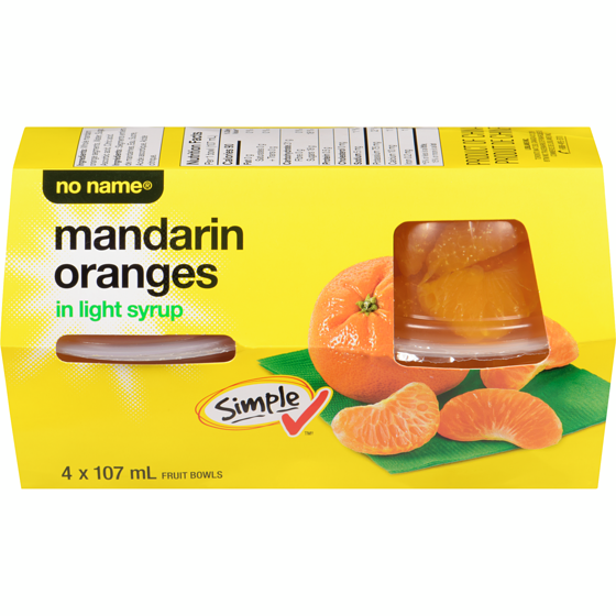 No Name Mandarin Oranges in Light Syrup Fruit Bowls 4x107.0 ml, $0.58/100ml