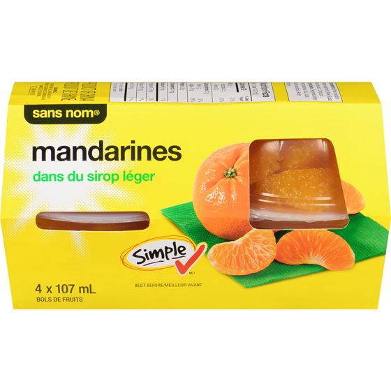 Sans Nom Coupes de fruits aux mandarines dans du sirop léger 4x107.0 ml, 0,77 $/100ml