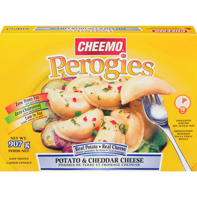 Cheemo Pérogies précuits, pomme de terre et fromage cheddar 907 g, 0,28 $/100g