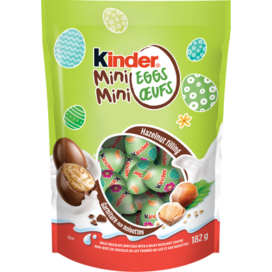 Kinder Mini-œufs aux noisettes , mini-œufs enrobés de chocolat avec un centre laiteux aux noisettes emballés individuellement 182 g, 3,85 $/100g