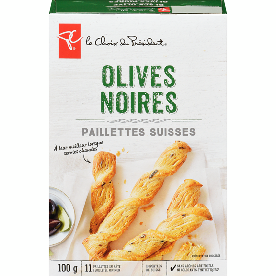 le Choix du Président Paillettes suisses, olives noires 100 g, 3,50 $/100g