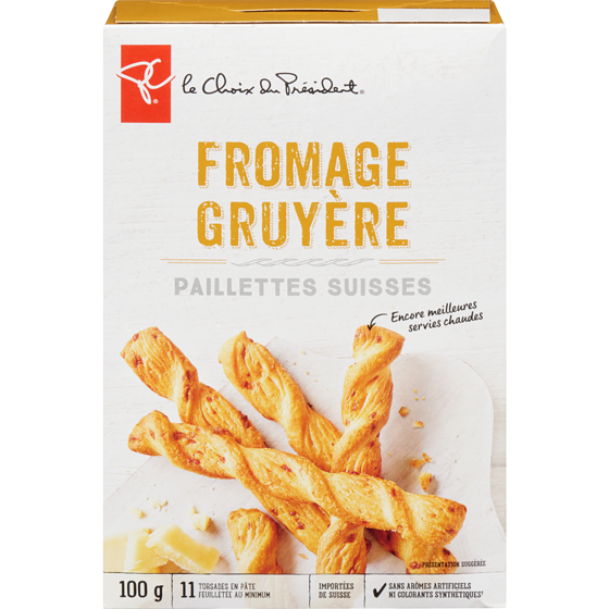 le Choix du Président Paillettes suisses, fromage gruyère  100 g, 3,50 $/100g