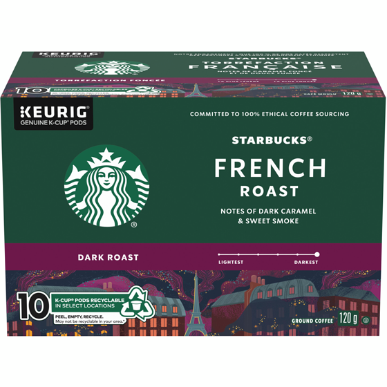 Starbucks French Roast Dark Roast Ground Coffee K-Cup Pods Box 10 ea, $1.50/1ea