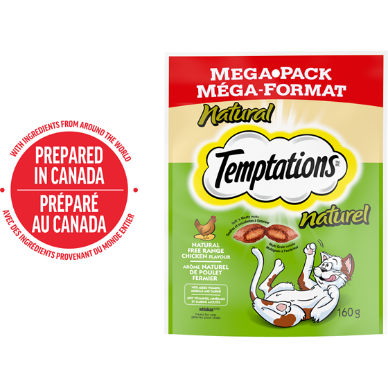Temptations Gâteries pour chats au naturel Arôme naturel de poulet fermier 160 g, 2,18 $/100g