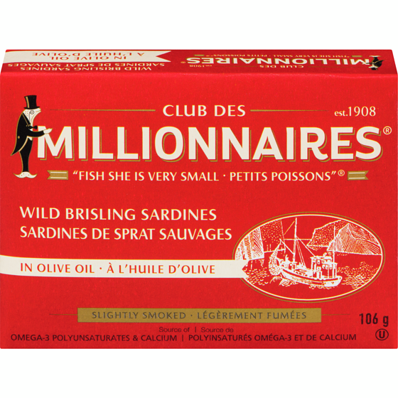 Millionnaires Brisling Sardines, Slightly Smoked 106 g, $4.29/100g