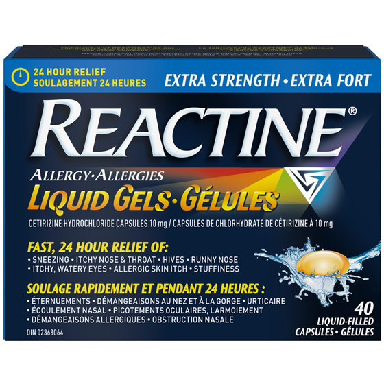 Réactine Extra fort Allergies, gélules à 10 mg de chlorhydrate de cétirizine 40 ea, 1,02 $/1ch