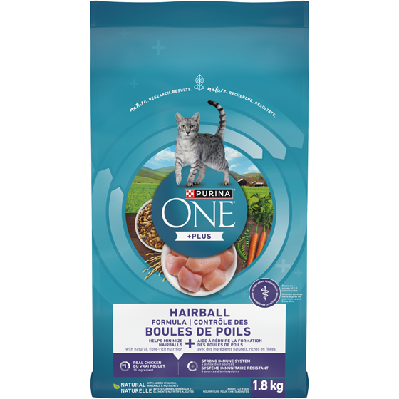 Purina ONE +Plus Contrôle des Boules de Poils Poulet, Nourriture Sèche pour Chats 1,8 kg 1.8 kg, 0,86 $/100g