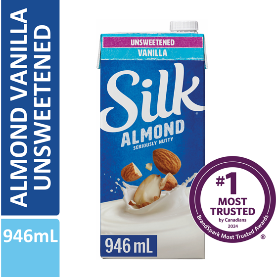 Silk Almond Milk Alternative, Unsweetened Vanilla, Dairy Free, Shelf Stable 946 ml, $0.40/100ml