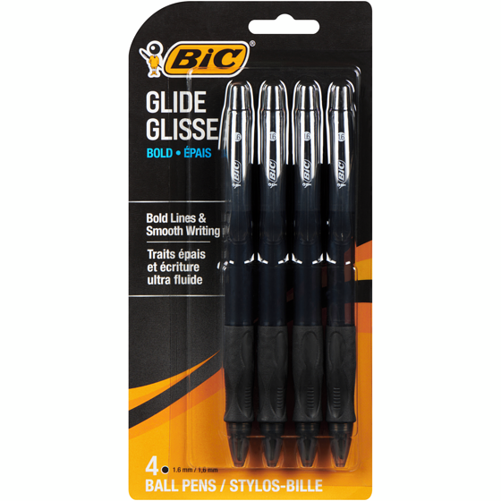 BIC 1.6MM Stylos rétractables NOIR audacieux 4x1.0 ea, 1,50 $/1ch