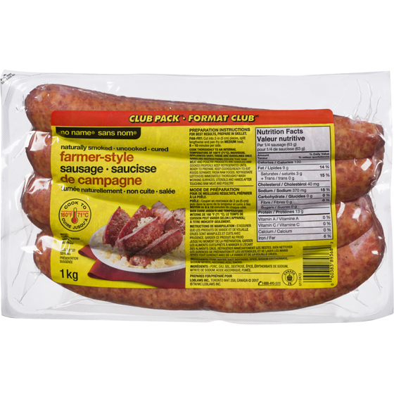No Name Farmer Sausage 1 kg, $1.60/100g