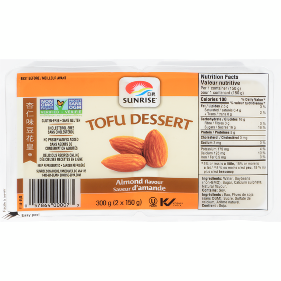 Sunrise Tofu Dessert, Almond Flavoured 2x150.0 g, $0.76/100g