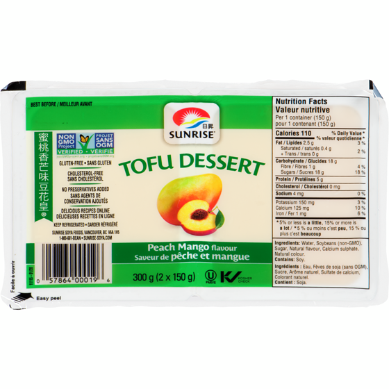 Sunrise Tofu dessert à saveur de pêche et de mangue 2x150.0 g, 0,76 $/100g