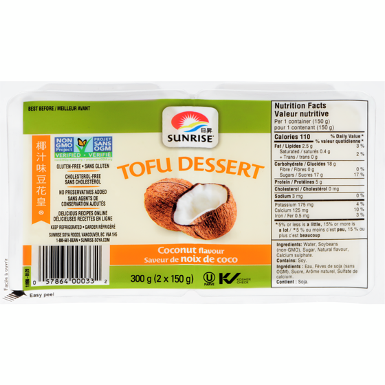 Sunrise Tofu Dessert, Coconut Flavoured 2x150.0 g, $0.76/100g