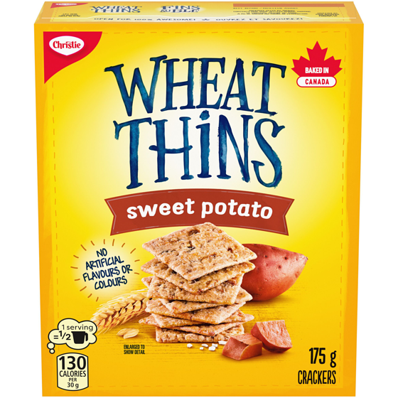 Christie Wheat Thins Sweet Potato Crackers, thin, crispy wheat crackers with great taste and a big crunch 175 g, $2.86/100g