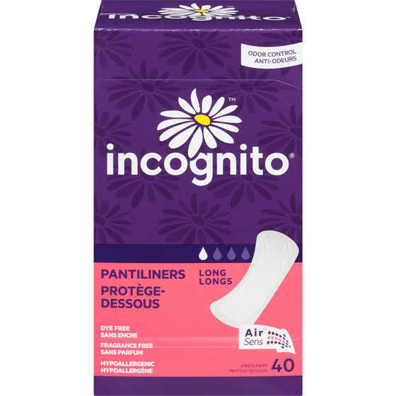 Incognito Pantiliners, Odor Control, Long 40 ea, $0.14/1ea