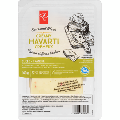 President's Choice Herb & Spice Havarti, Sliced 160 g, $4.99/100g