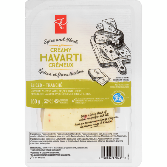 President's Choice Herb & Spice Havarti, Sliced 160 g, $5.62/100g