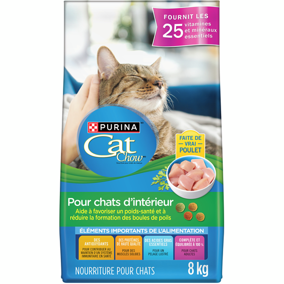 Purina Cat Chow pour Chats d'Intérieur avec Vrai Poulet, Nourriture Sèche pour Chats 8 kg 8 kg, 0,33 $/100g