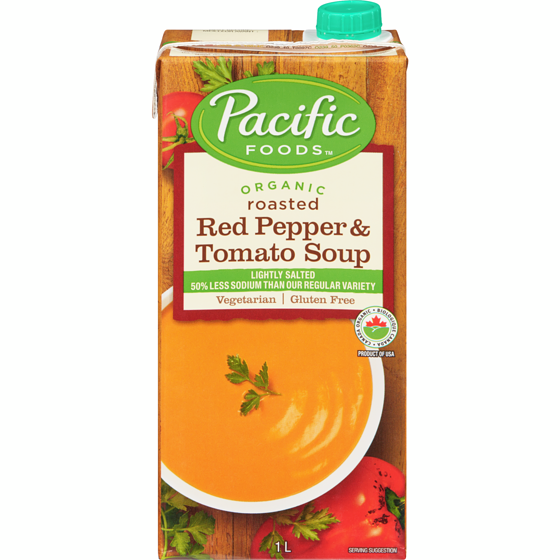 Pacific Foods Organic Red Pepper & Tomato Soup, Light Sodium 1 l, $0.75/100ml