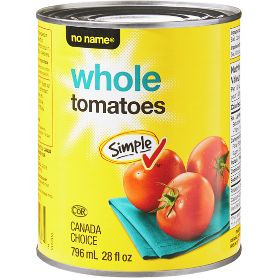 No Name Whole Tomatoes 796 ml, $0.29/100ml
