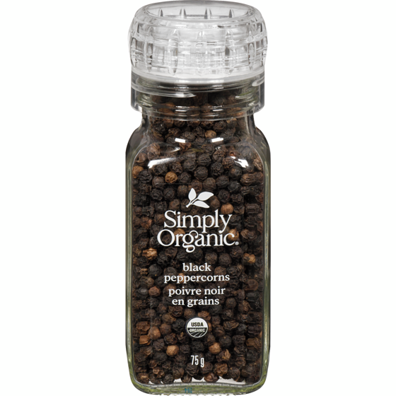 Simply Organic Whole Black Peppercorns 75 g, $11.99/100g